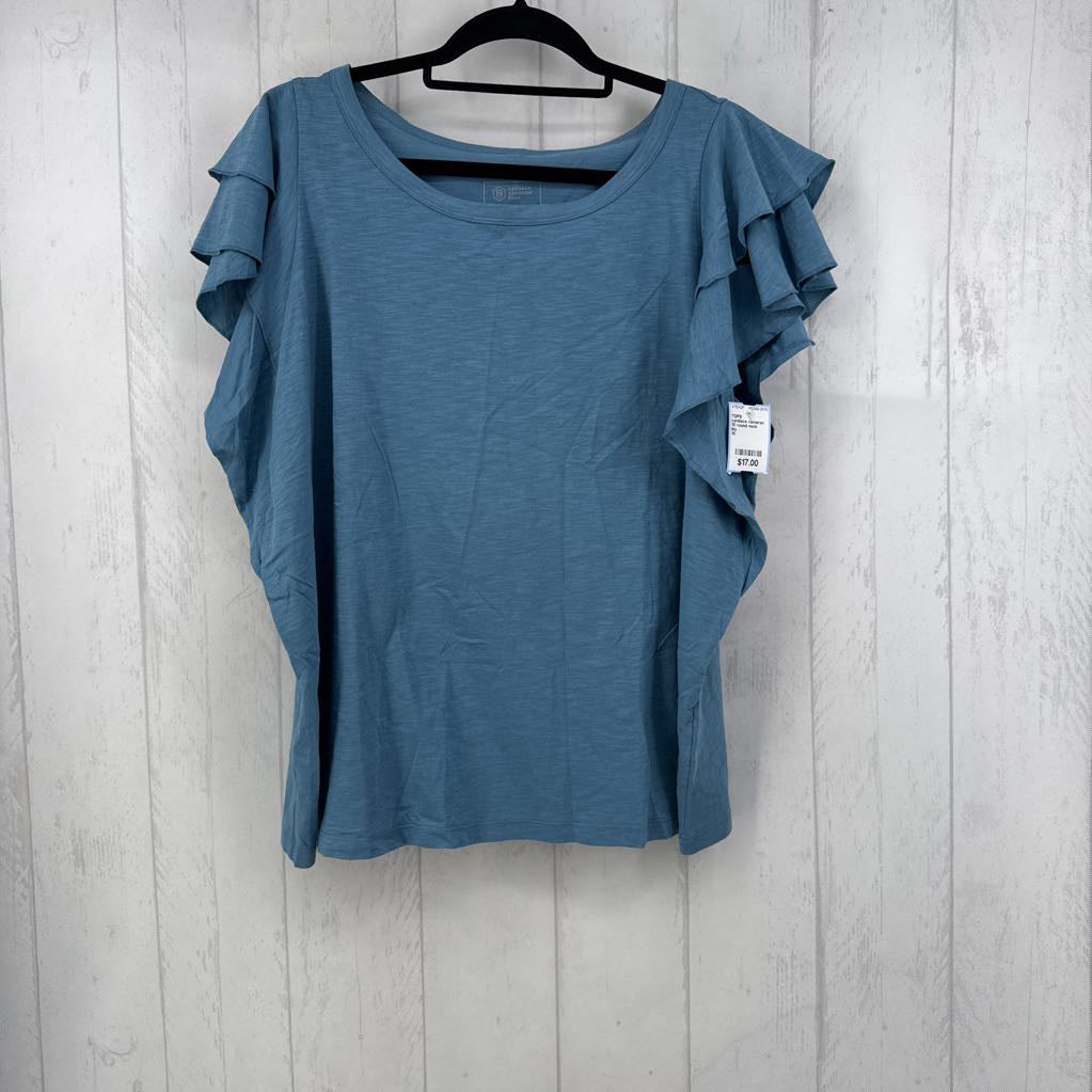 1X round neck ruffled slv top s/s