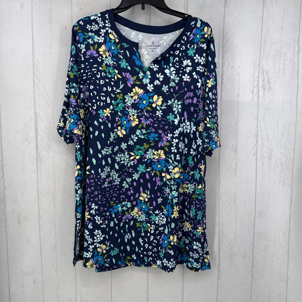 XL flo print notch neck s/s tee