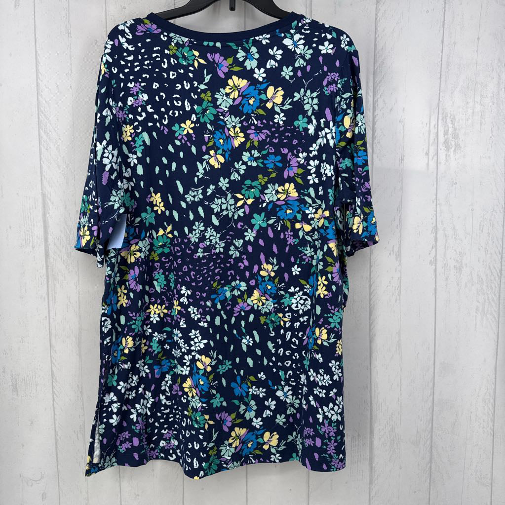 XL flo print notch neck s/s tee