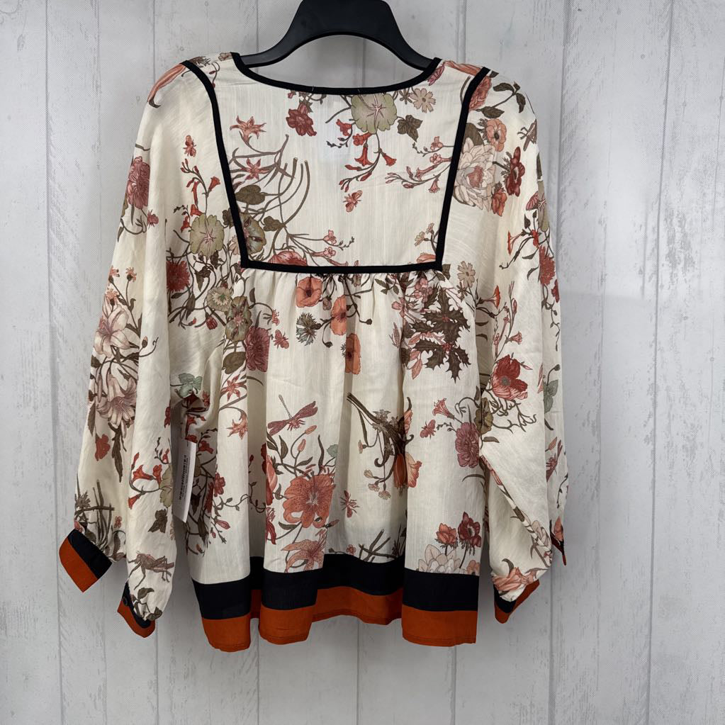 M flo print notch neck 3/4 slv top