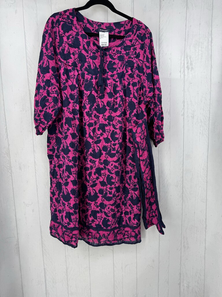 XL 2pc flo print tassel tie 3/4 slv dress w/headband