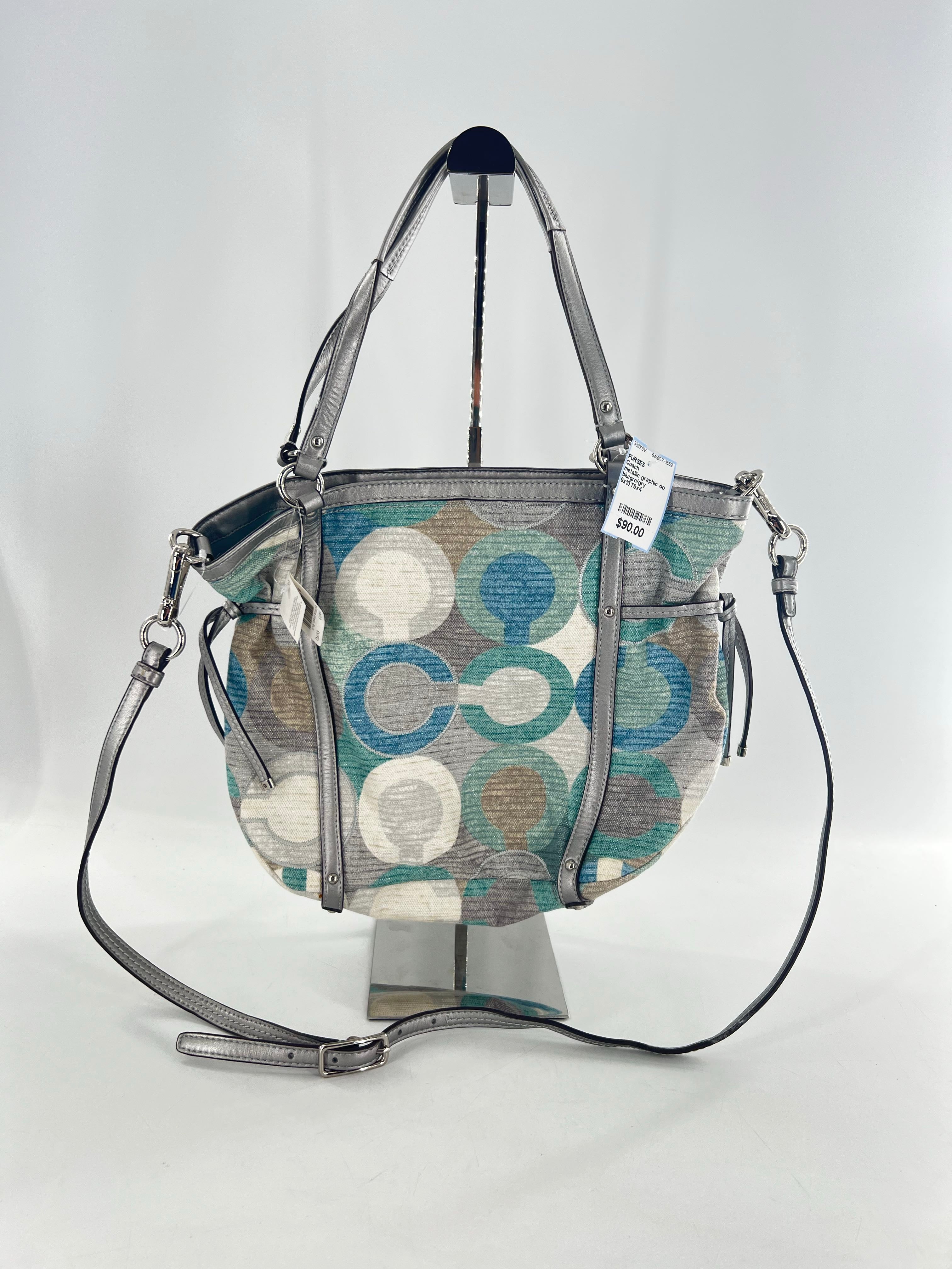 metallic graphic op art cinched tote