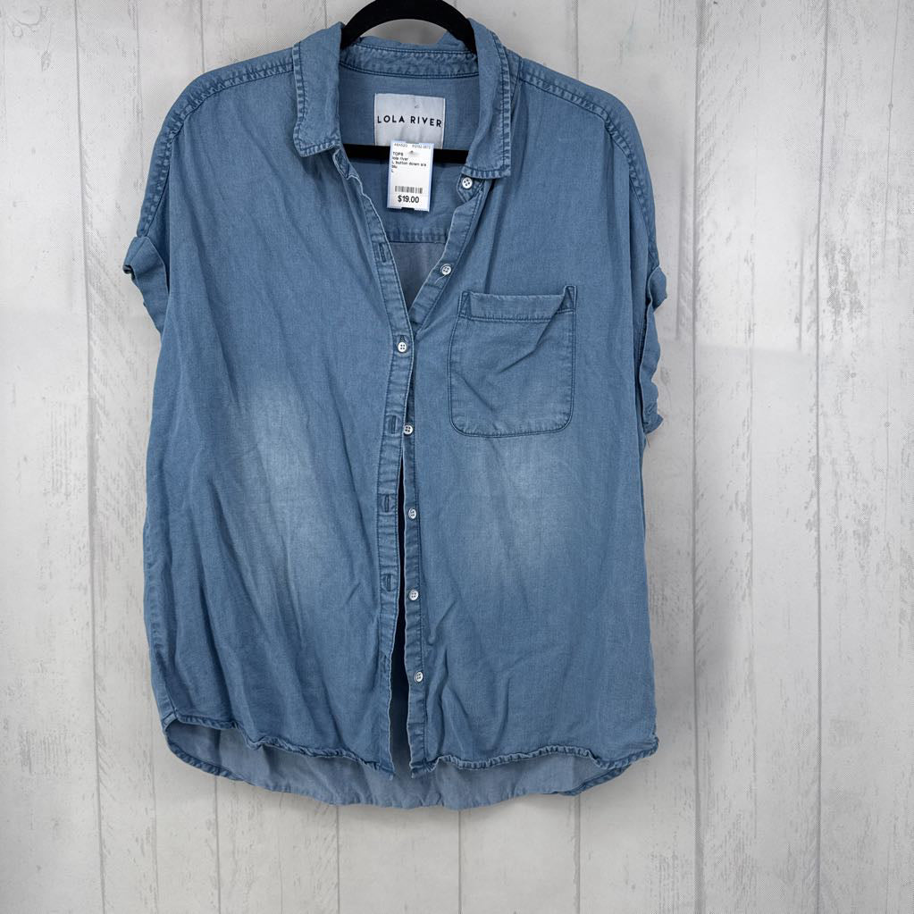 L button down s/s denim top