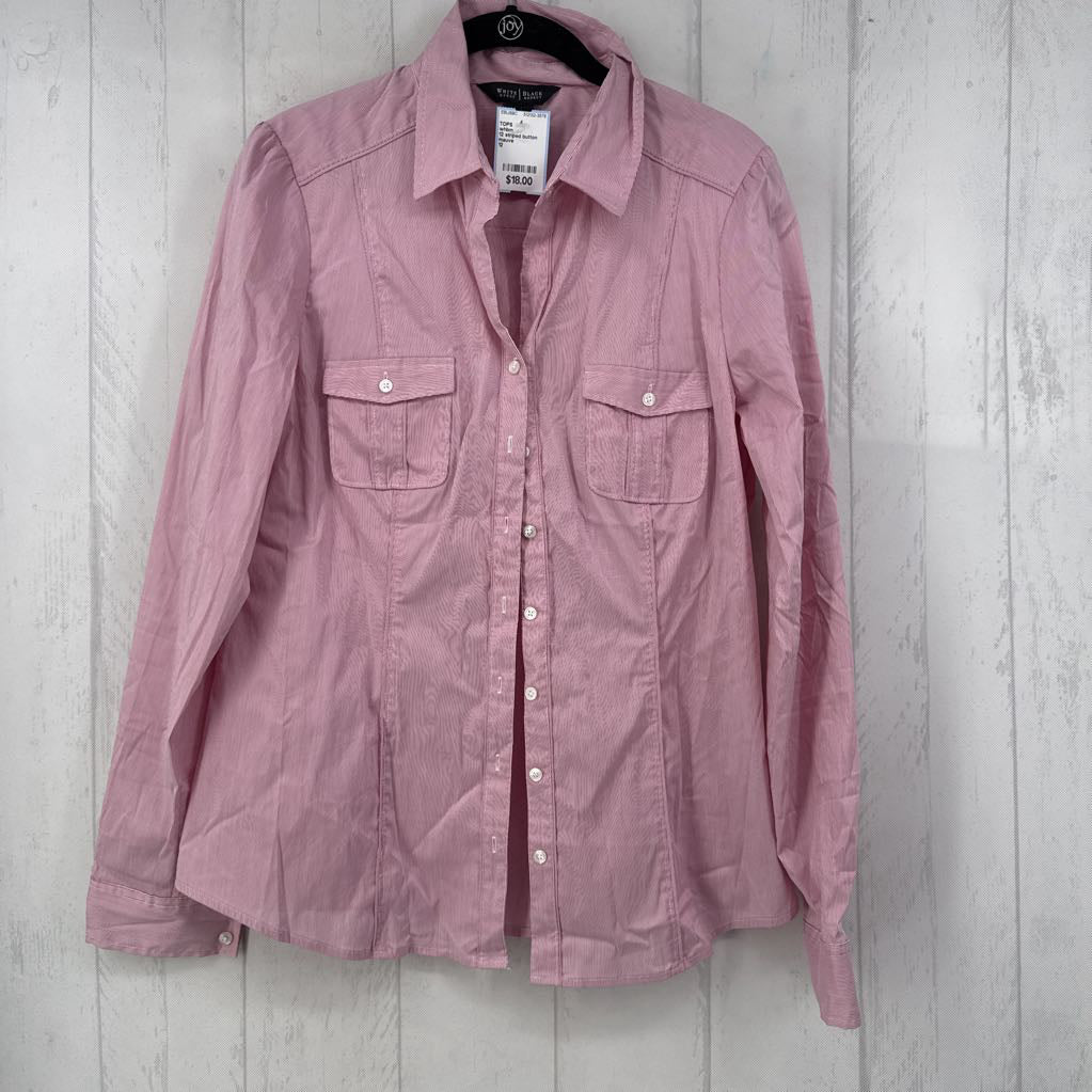 12 striped button down tab slv top