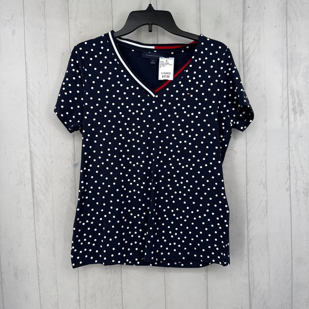 M polka dot v-neck s/s tee