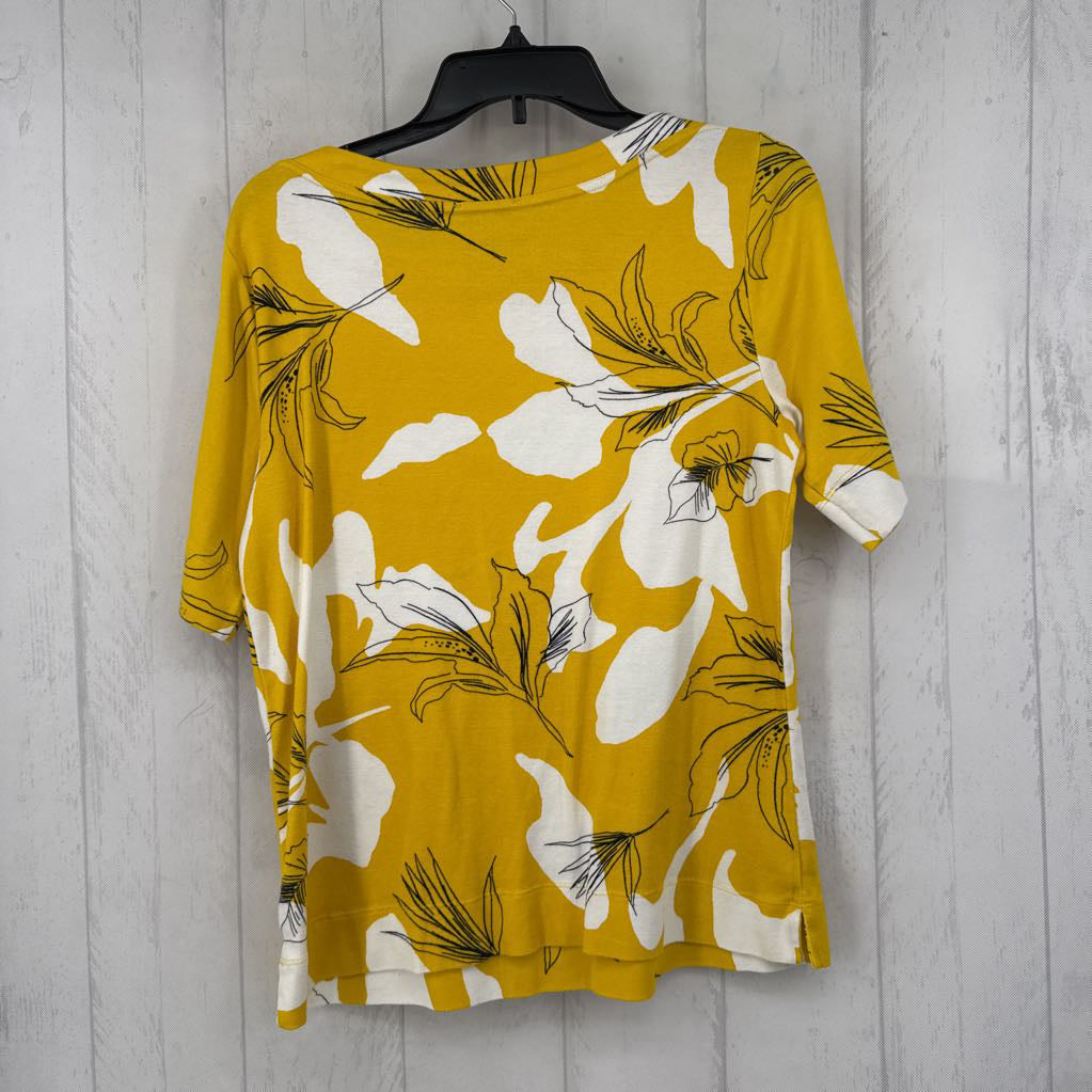 M flo print boat neck s/s top