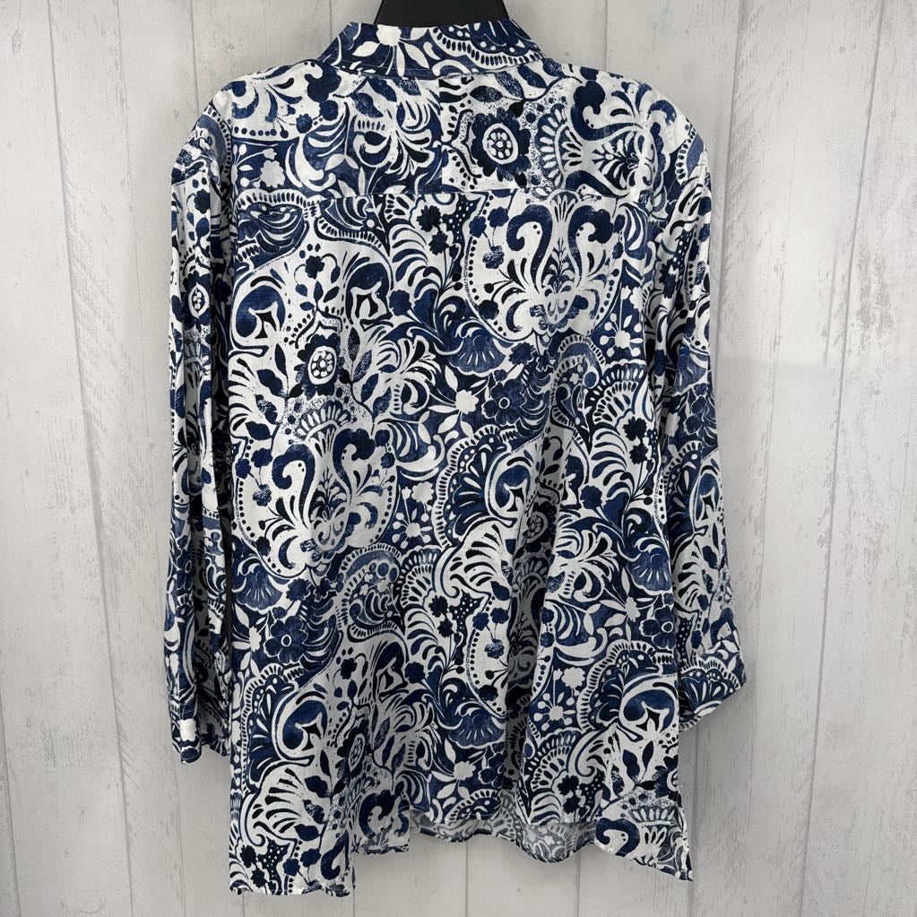 3x 3/4 slv flower print button shirt