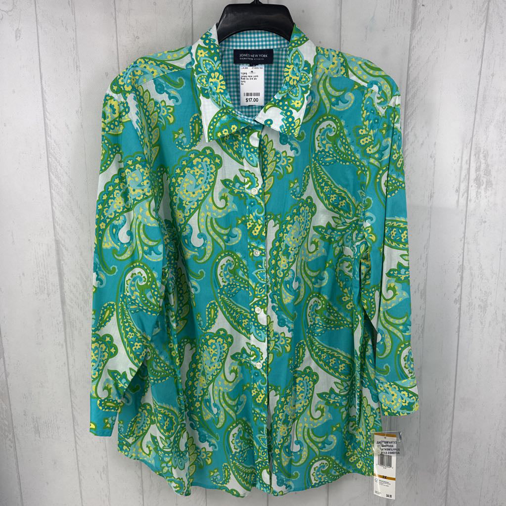 R45 3x 3/4 slv paisley print button shirt