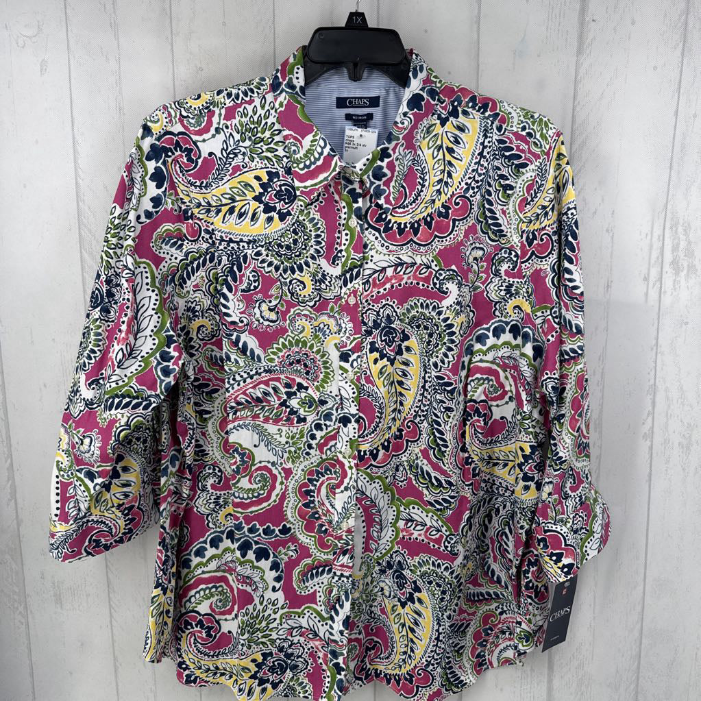 R65 3x 3/4 slv paisley print button shirt