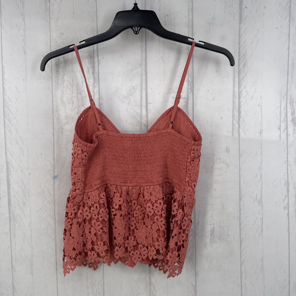 M lace button front tank