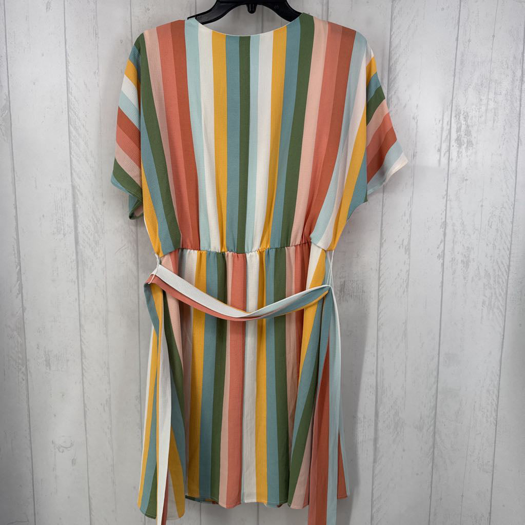 M striped button front belted s/s dress