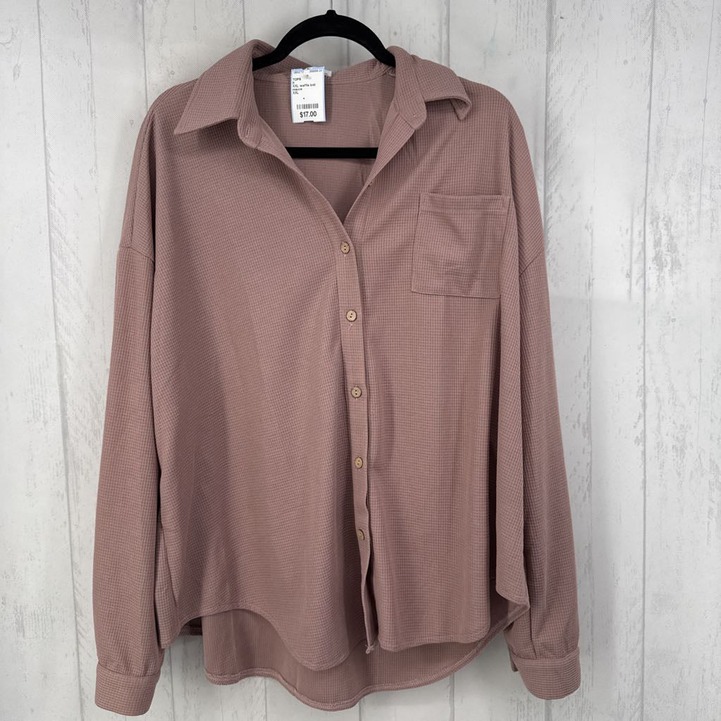 XXL waffle knit button down l/s top