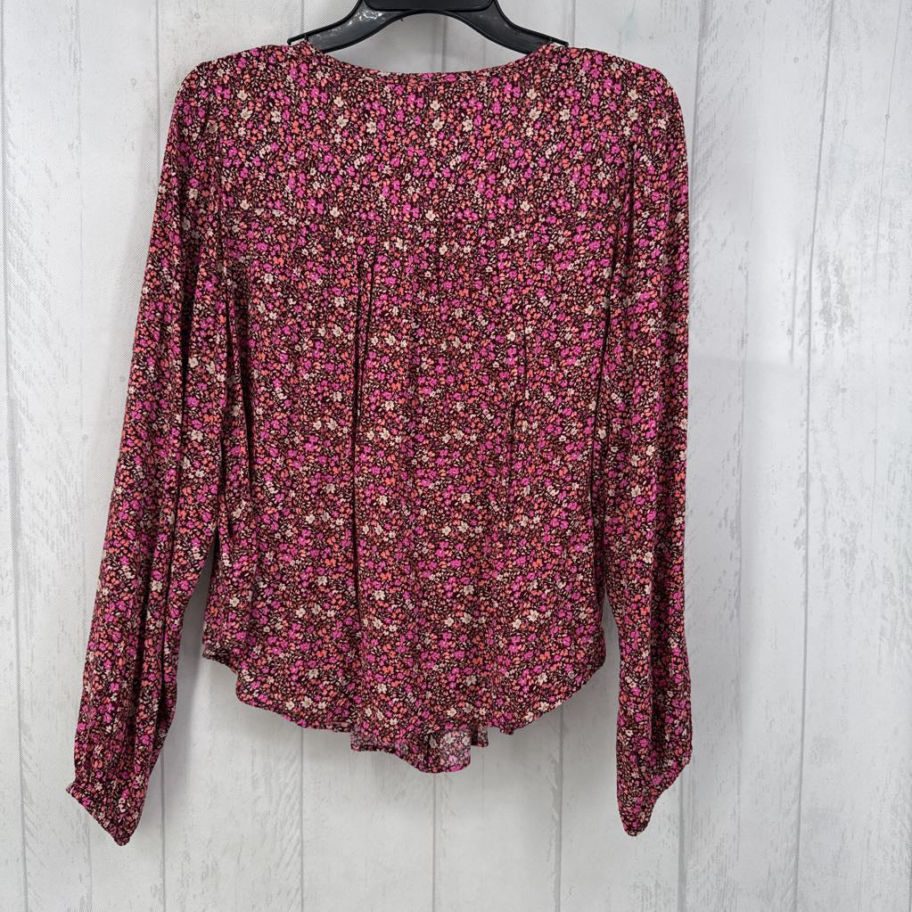 S flo print button down l/s top