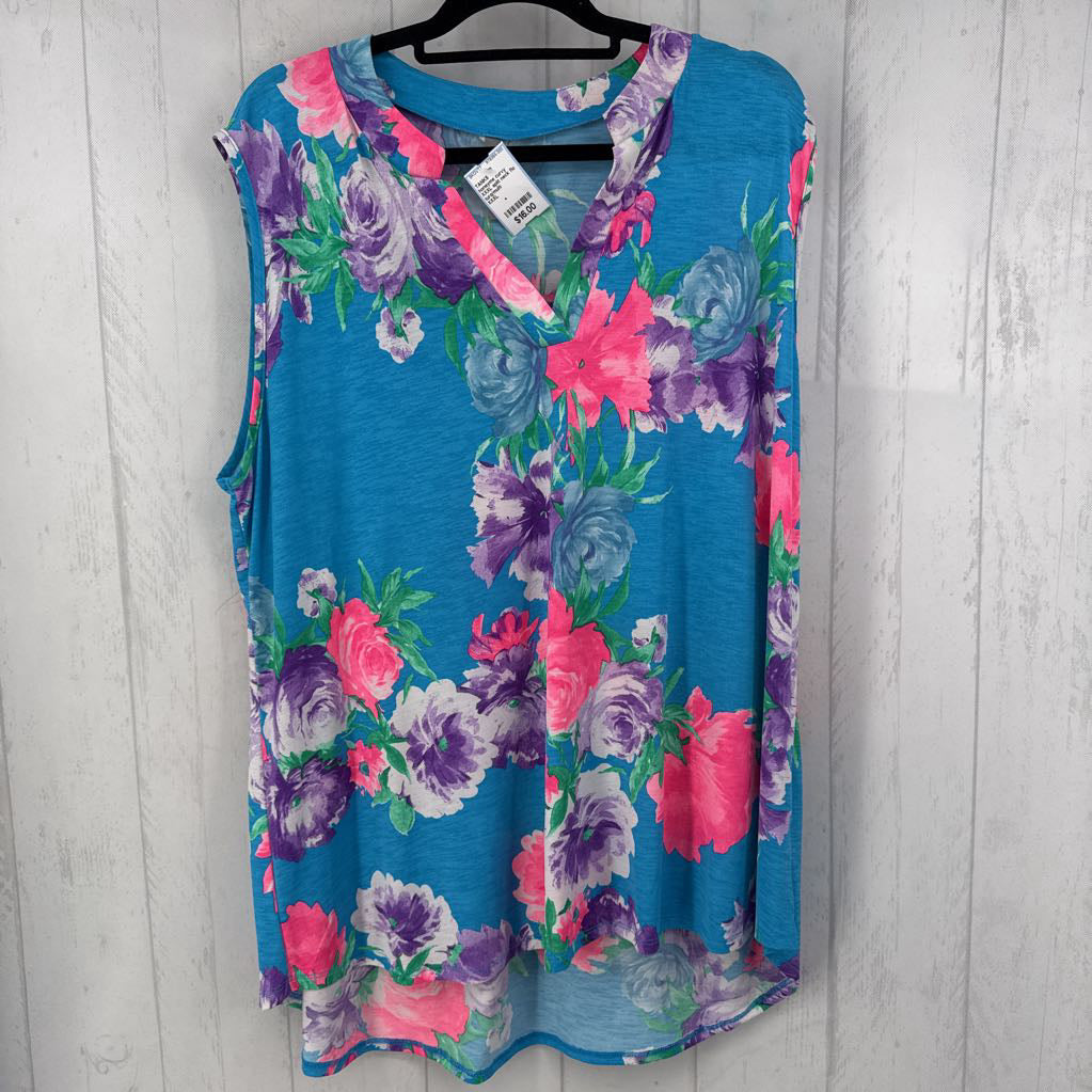 XXXL split neck flo print tank