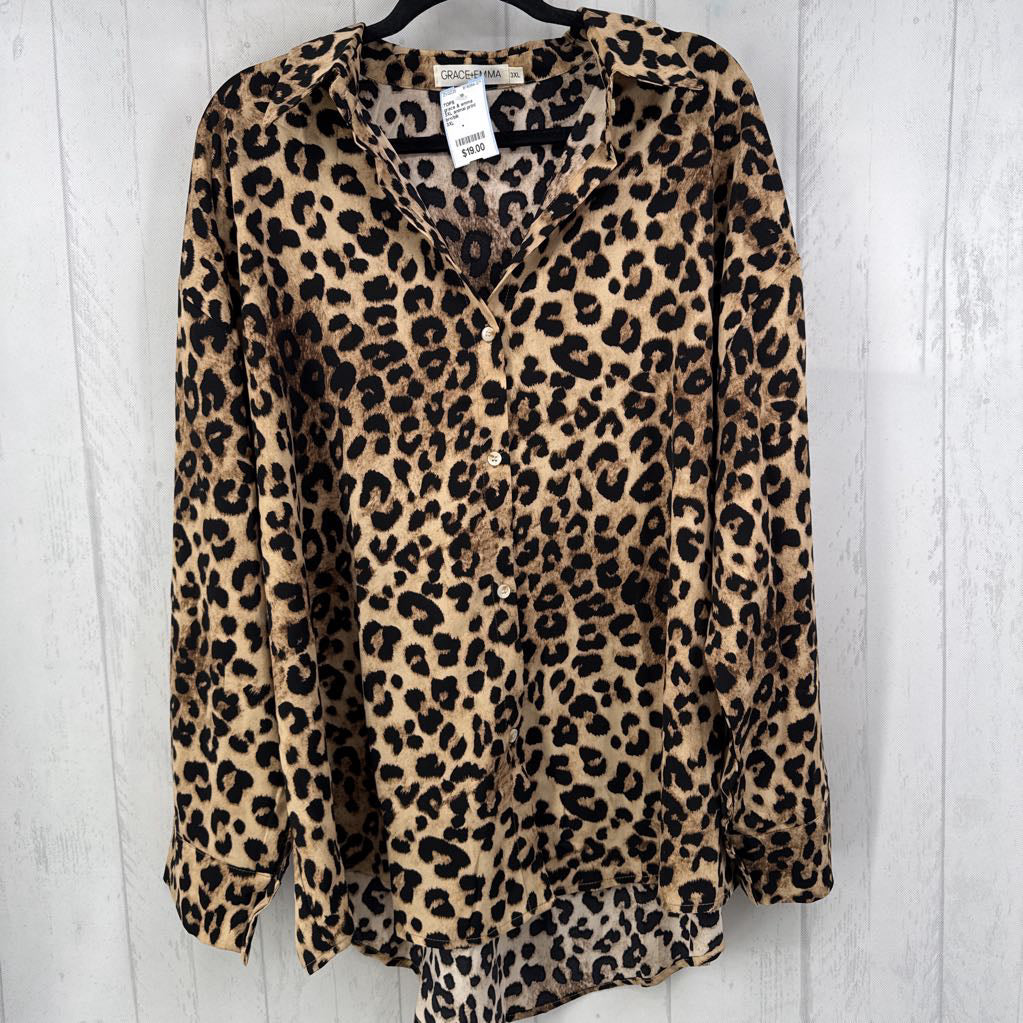 3XL animal print button down l/s top
