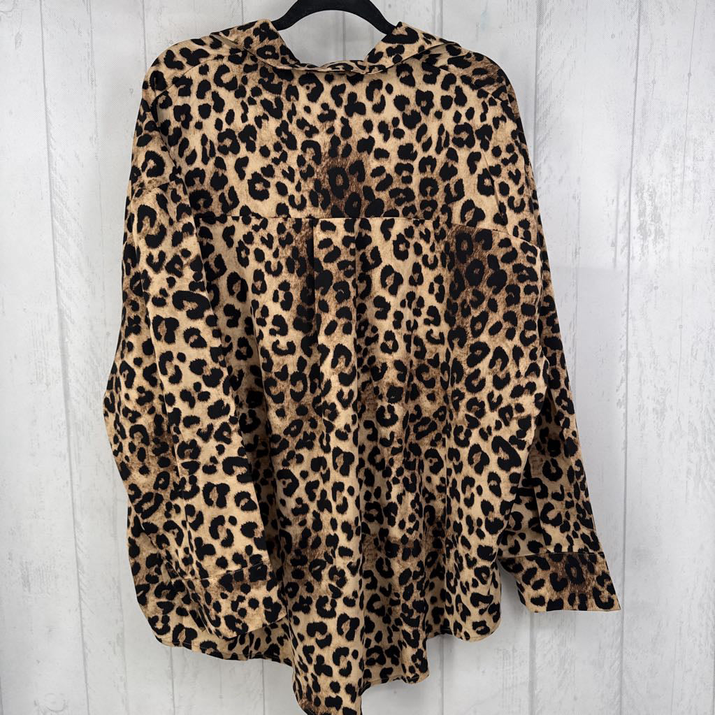 3XL animal print button down l/s top