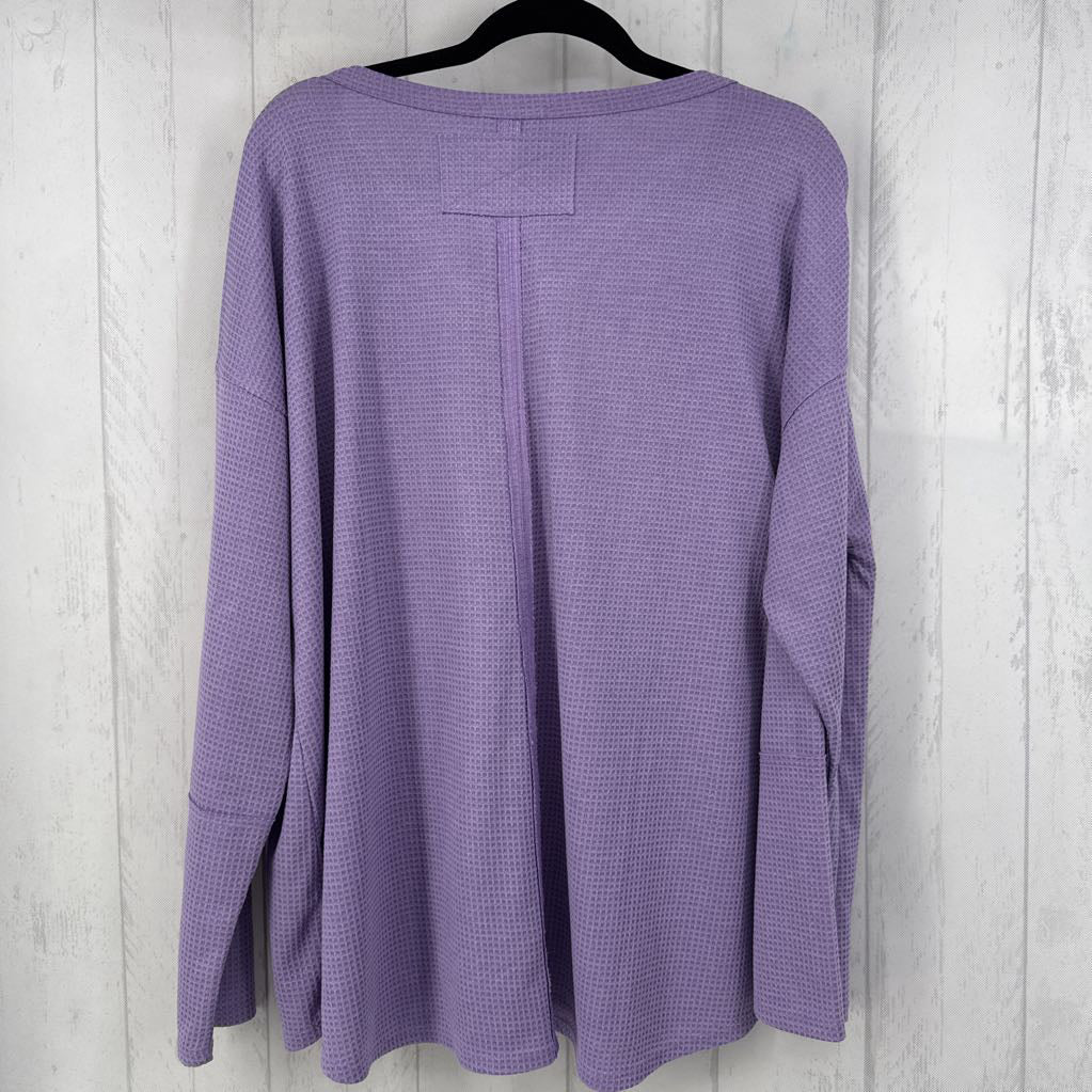 3X waffle knit v-neck l/s top