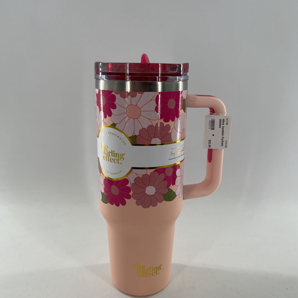 40oz tumbler-fuchsia daisies