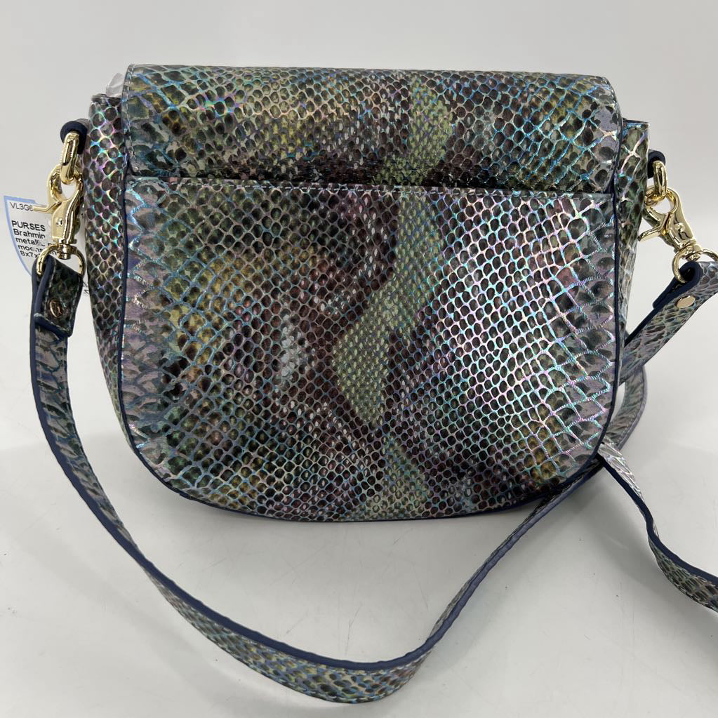 metallic python embossed flap turn lock crossbody