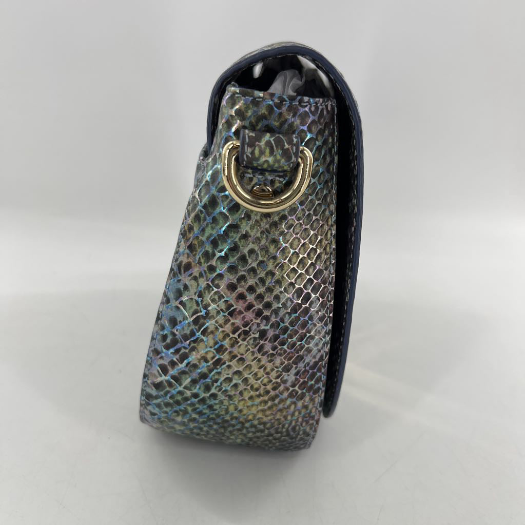 metallic python embossed flap turn lock crossbody