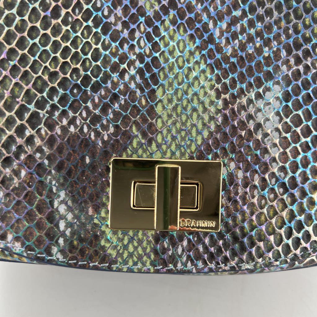 metallic python embossed flap turn lock crossbody