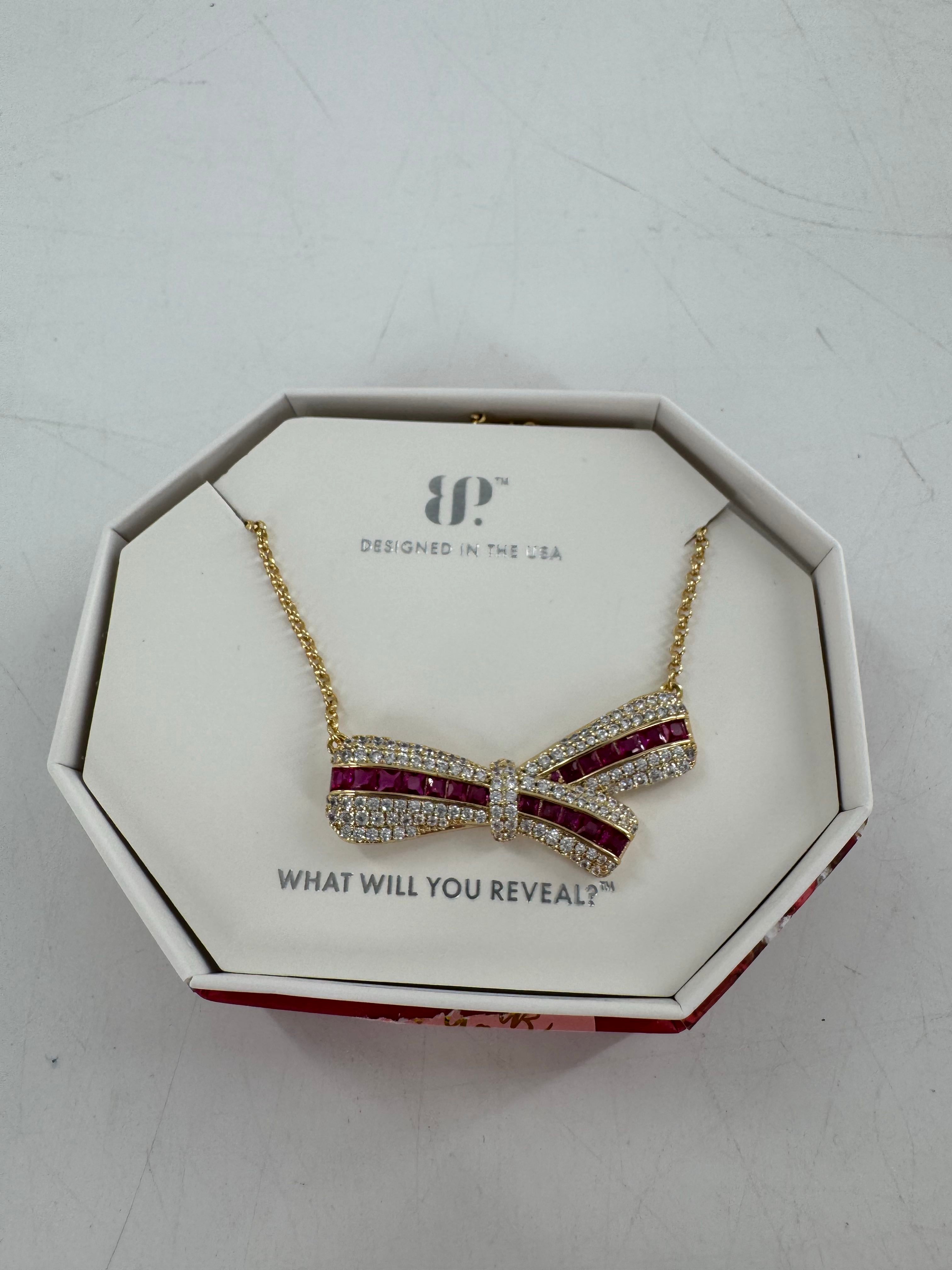 gold plated bow necklace-july
