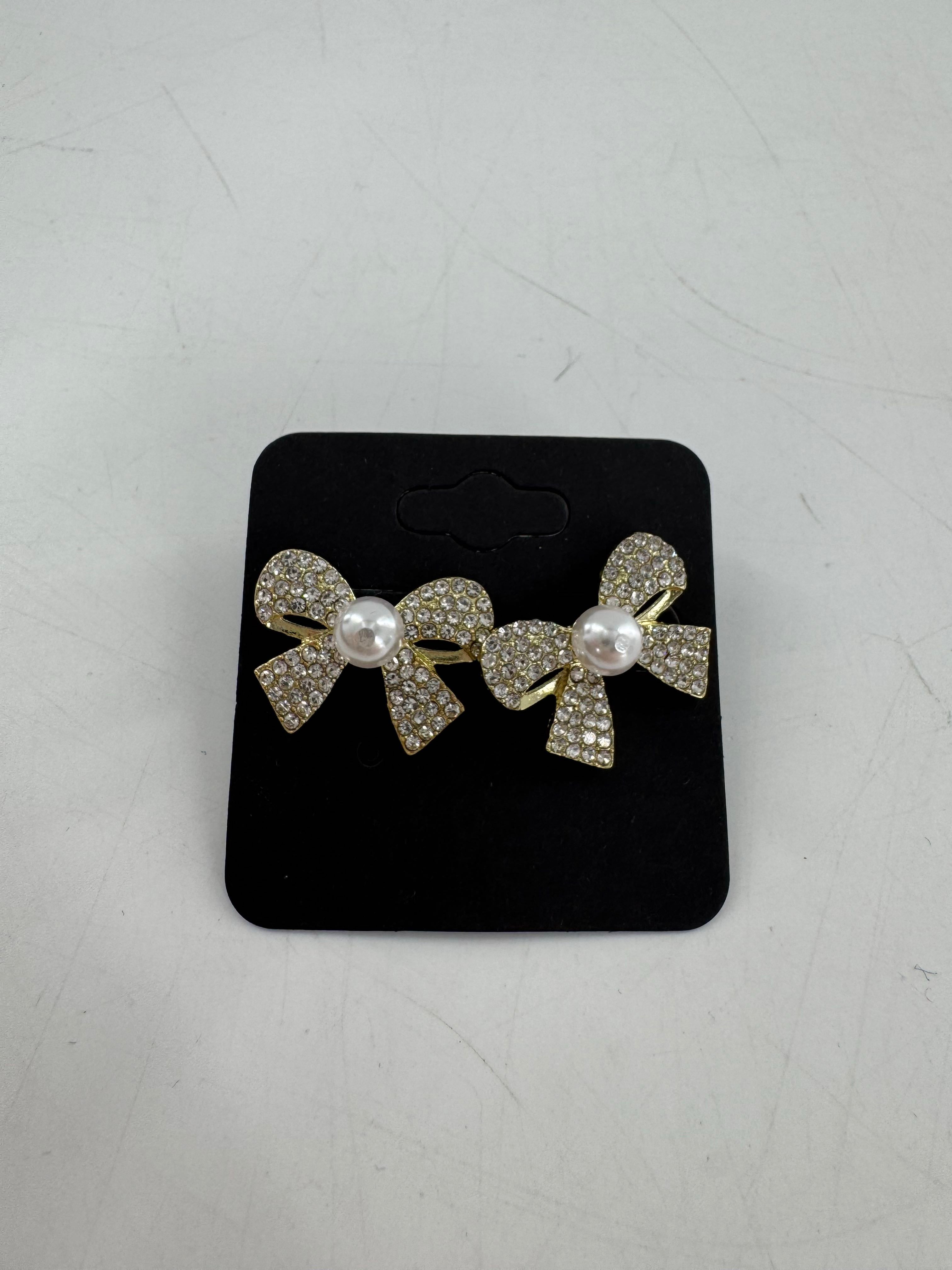 rhinestone & pearl bow earrings