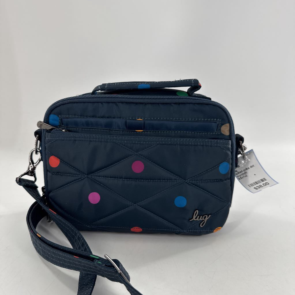 quilted polka dot print double zip crossbody
