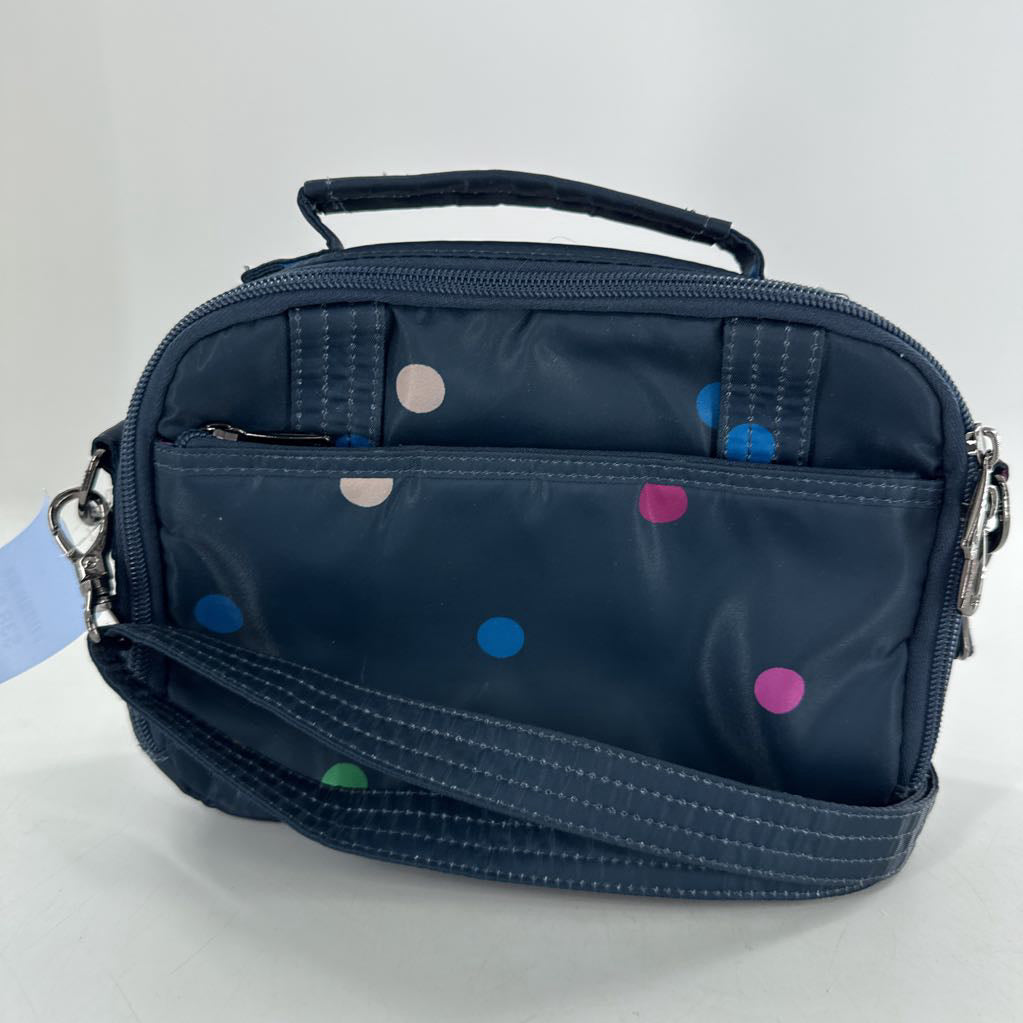 quilted polka dot print double zip crossbody