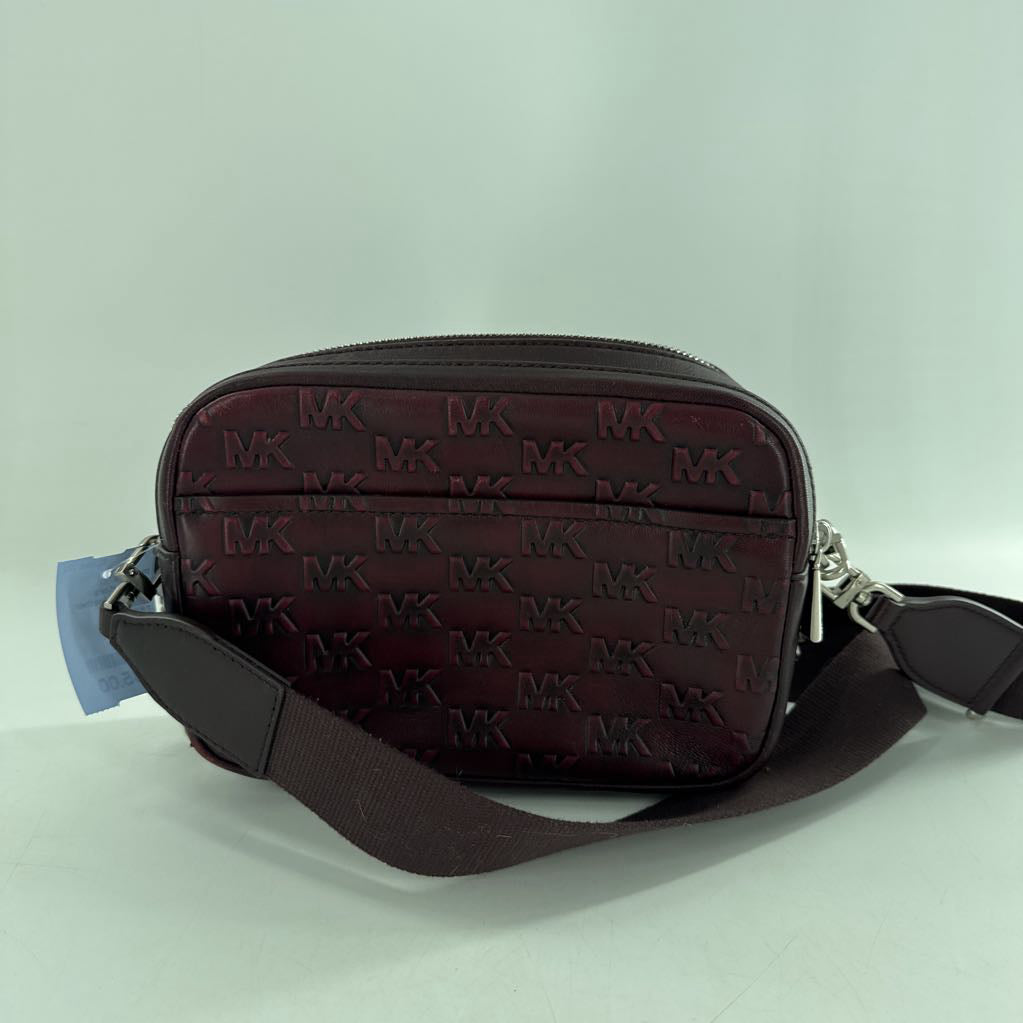 burnished leather monogram camera bag