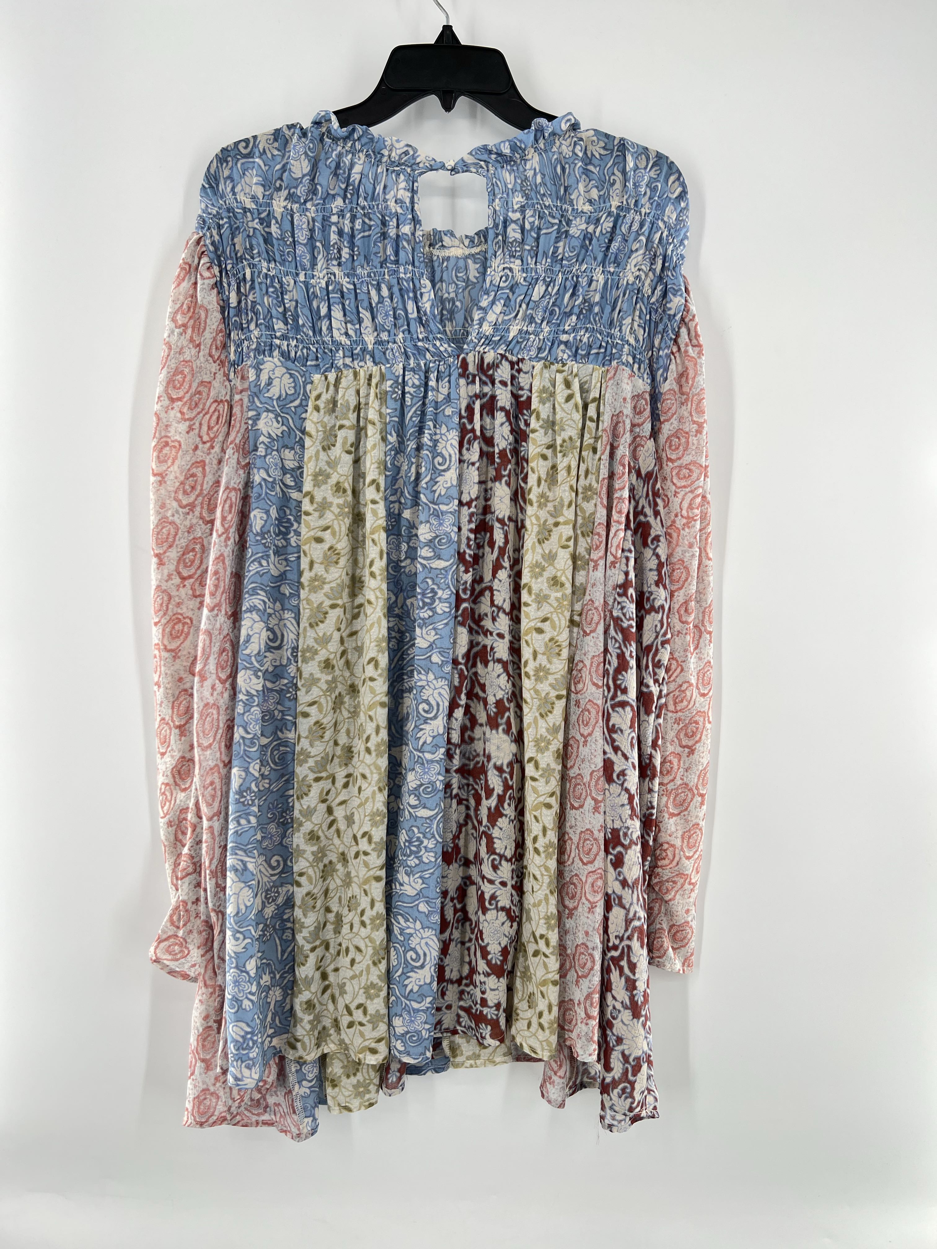 L flo print l/s semi sheer babydoll top