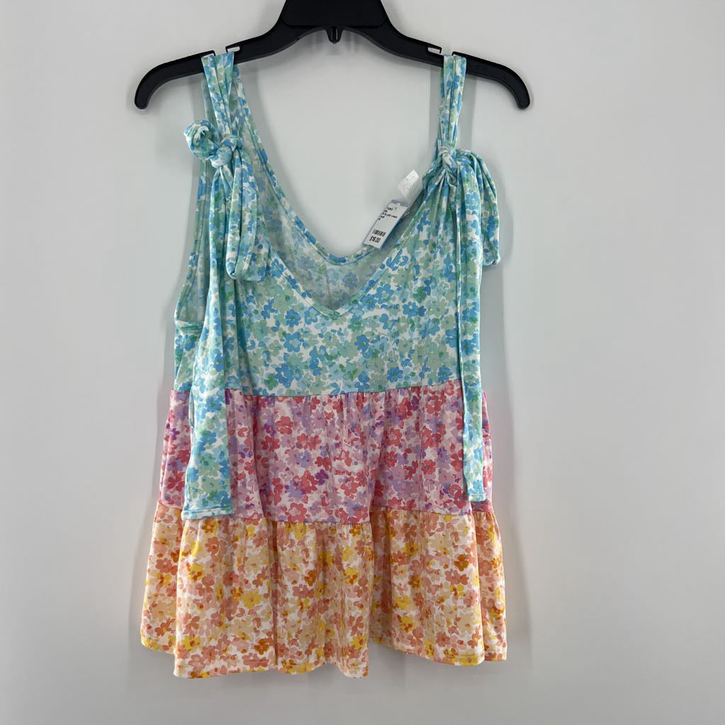 M flo print v-neck babydoll tank