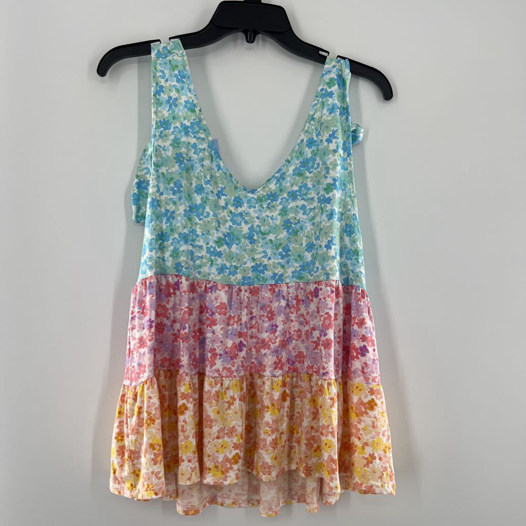 M flo print v-neck babydoll tank