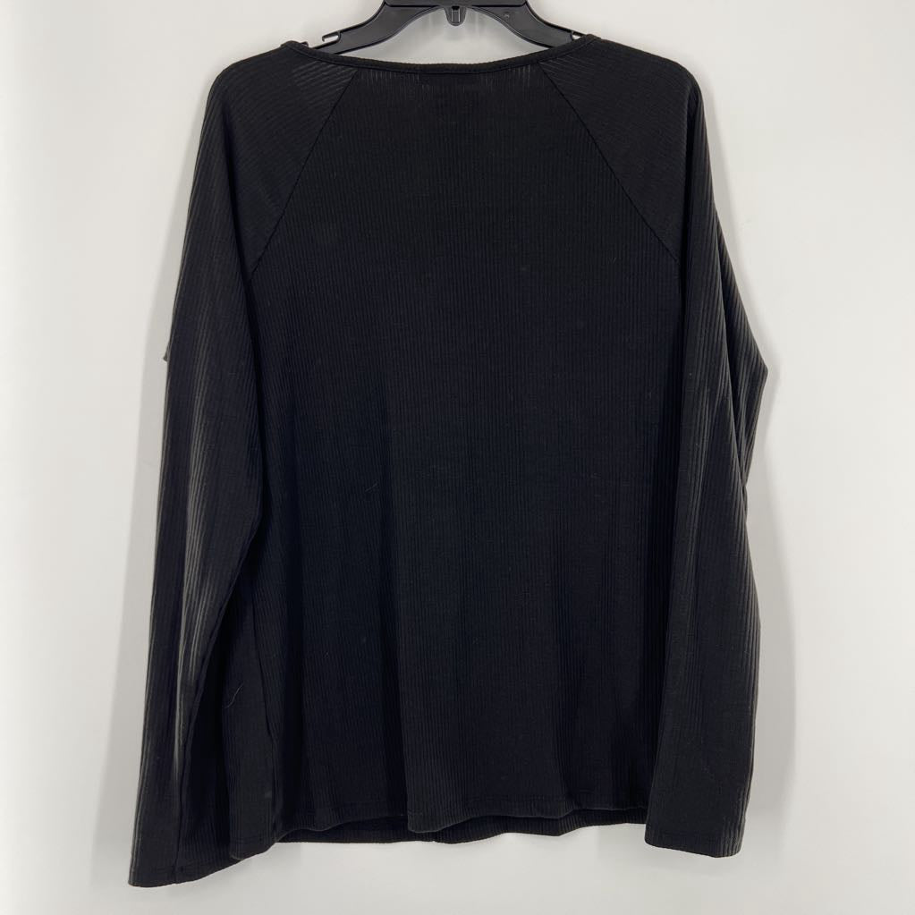 L ribbed button front l/s top