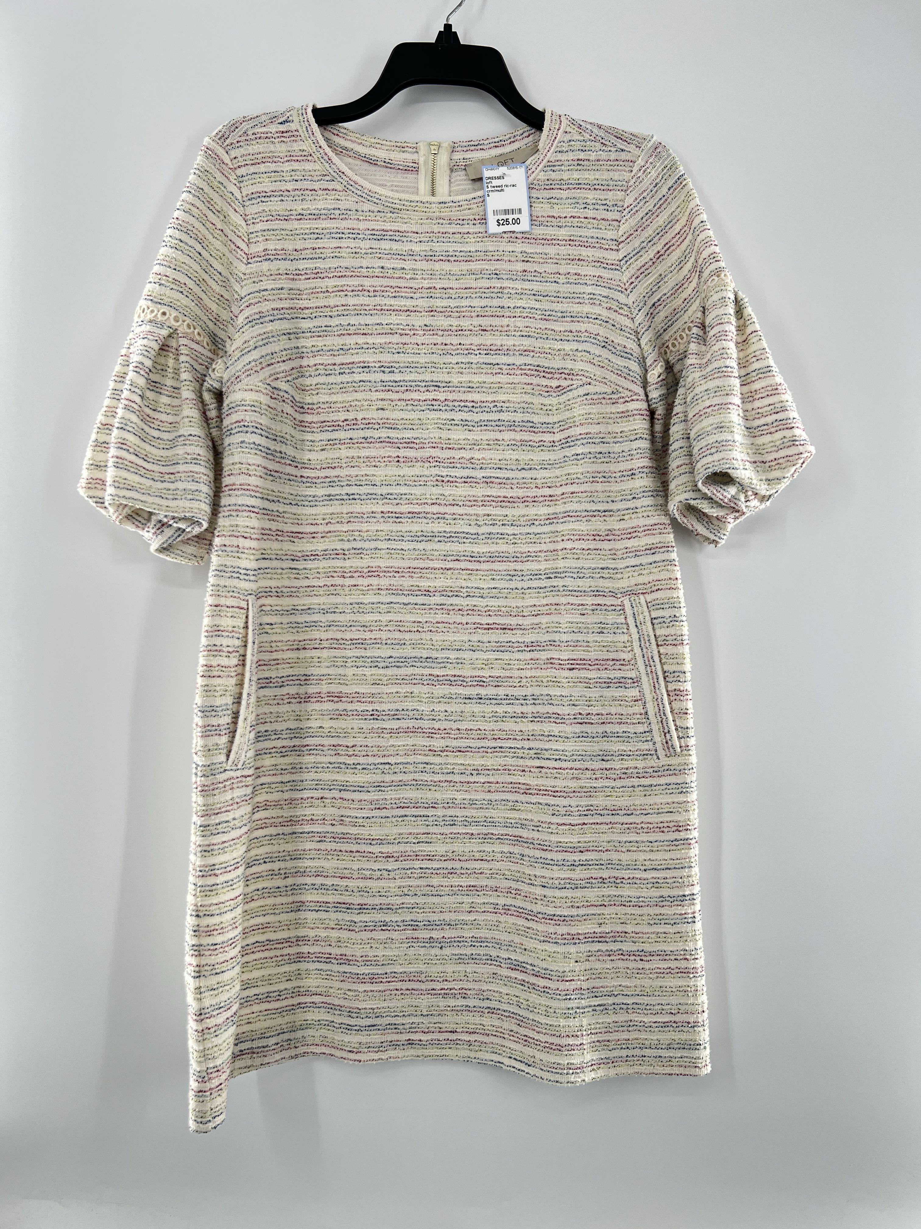 S tweed ric-rac elbow slv dress