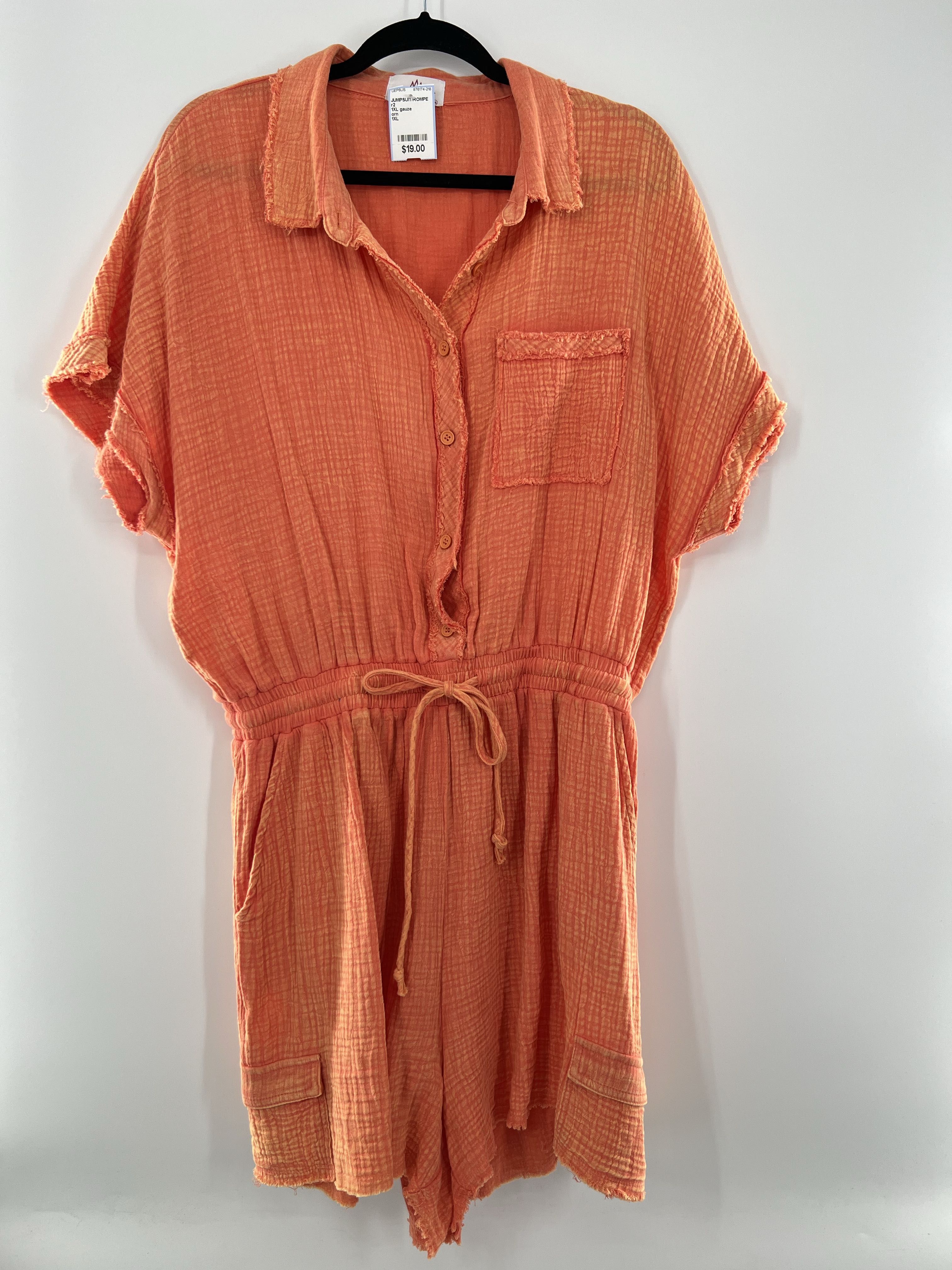 1XL gauze drawstring waist s/s romper