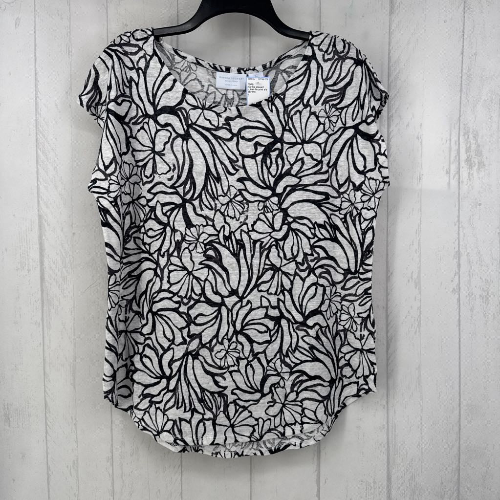 L linen flo print s/s top