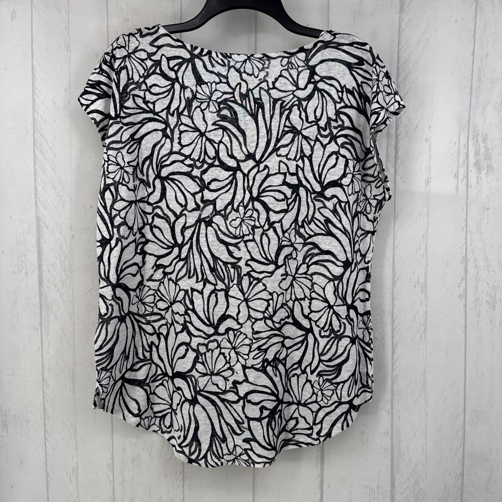 L linen flo print s/s top