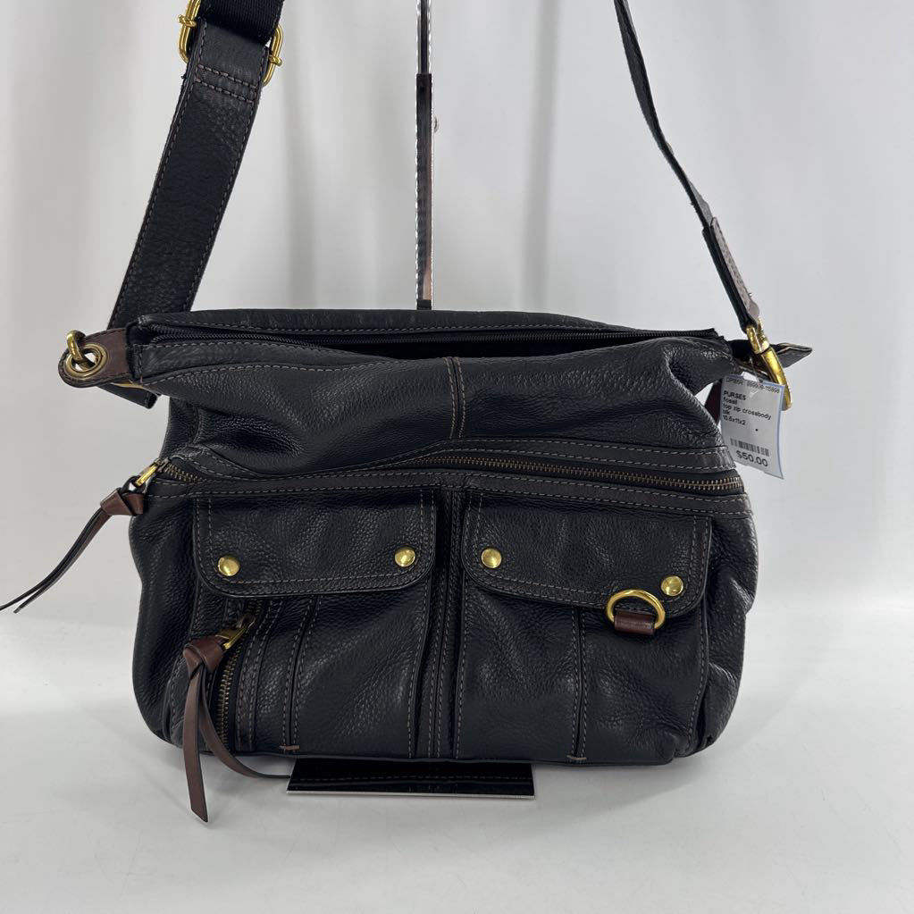 top zip crossbody w/ zip/flap pockets