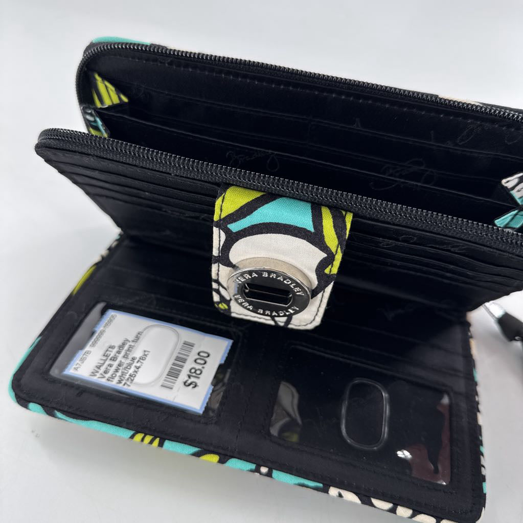 flower print turn lock zip around wallet