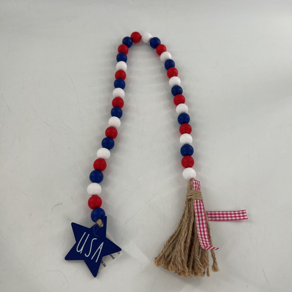 patriotic wood beaded tassel garland -usa star