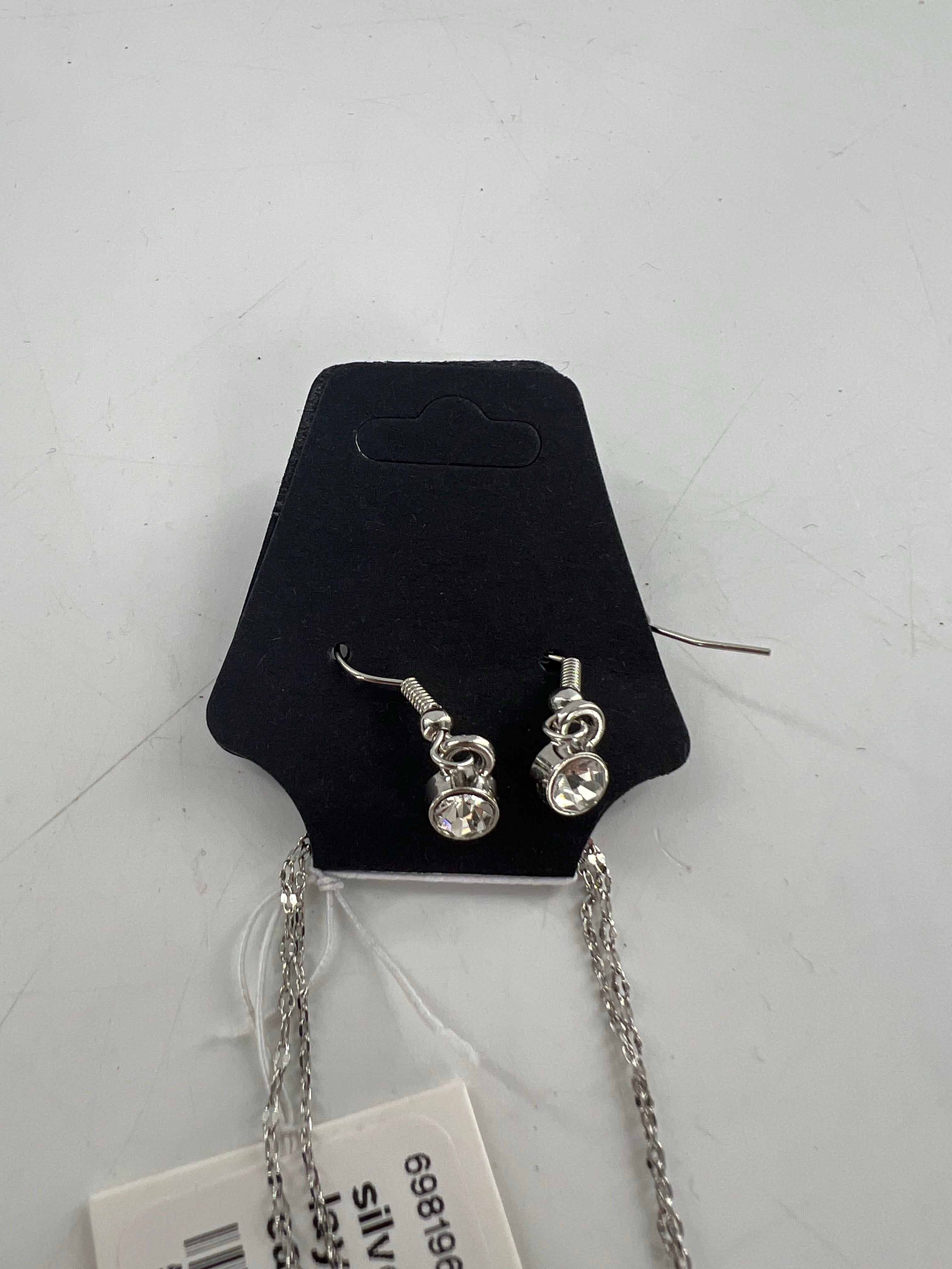 silver tone double layer cz necklace & earrings
