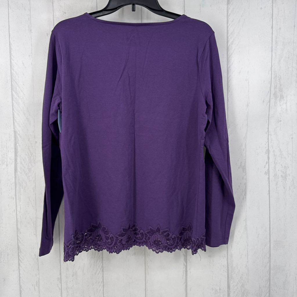R30 L round neck lace hem l/s tee