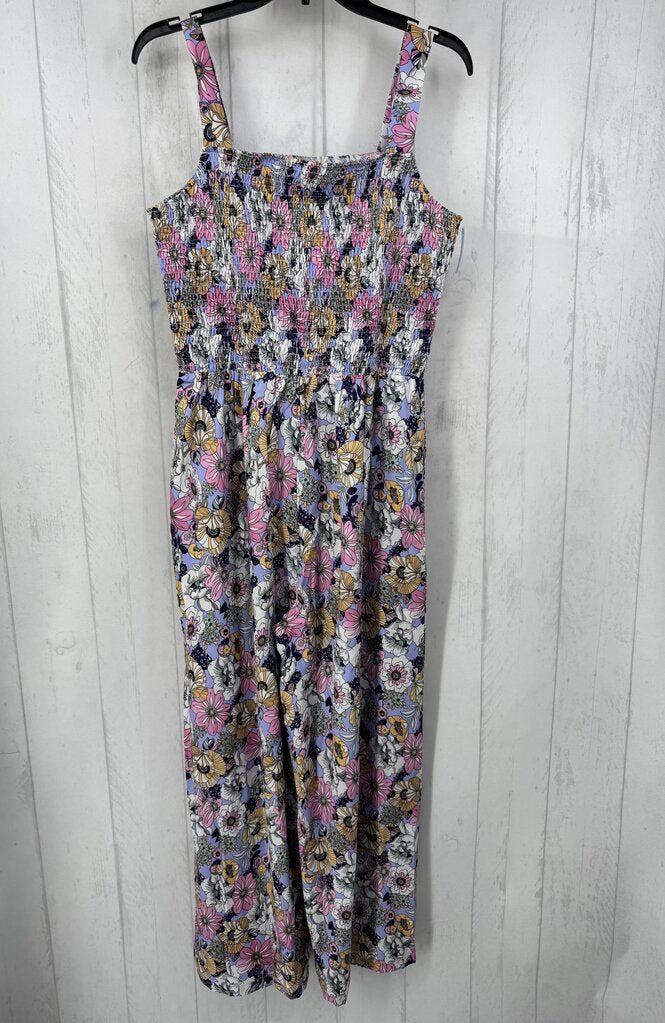 L flo print smocked slvls jumpsuit
