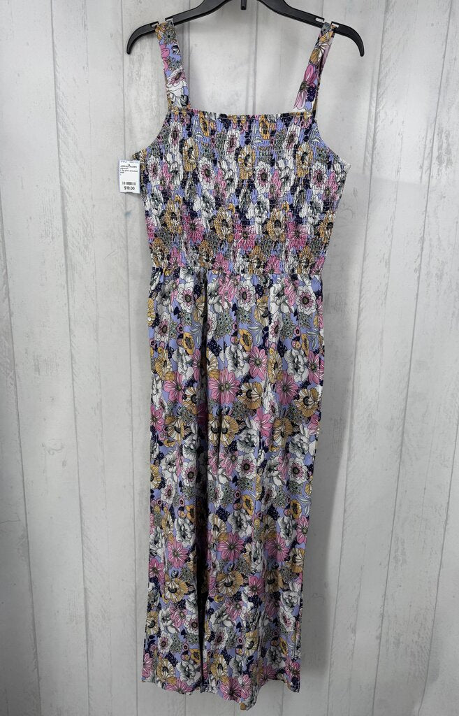 L flo print smocked slvls jumpsuit