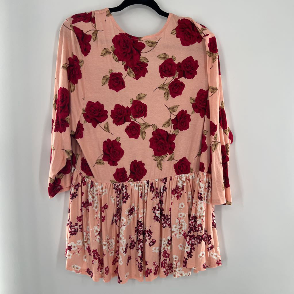 3X flo print tie front 3/4 slv cardi