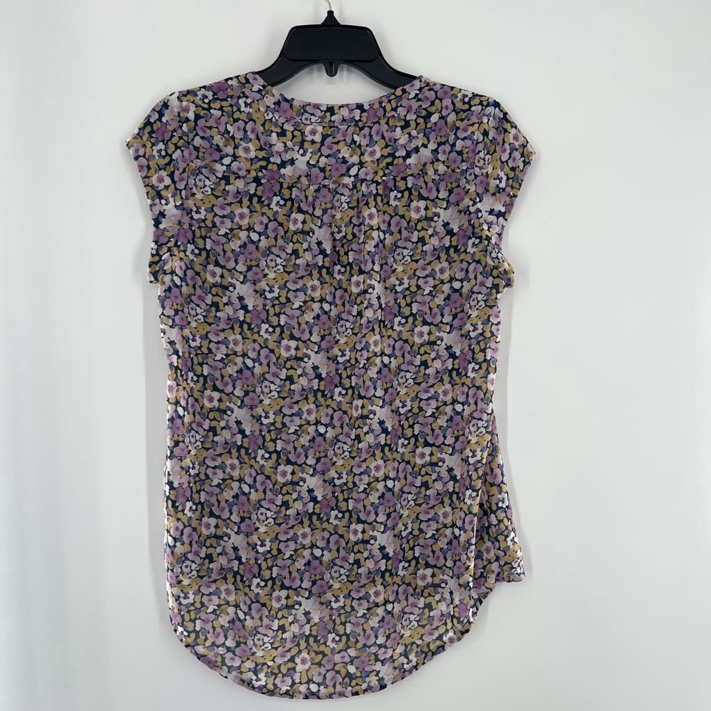 S flo print split neck slvls top