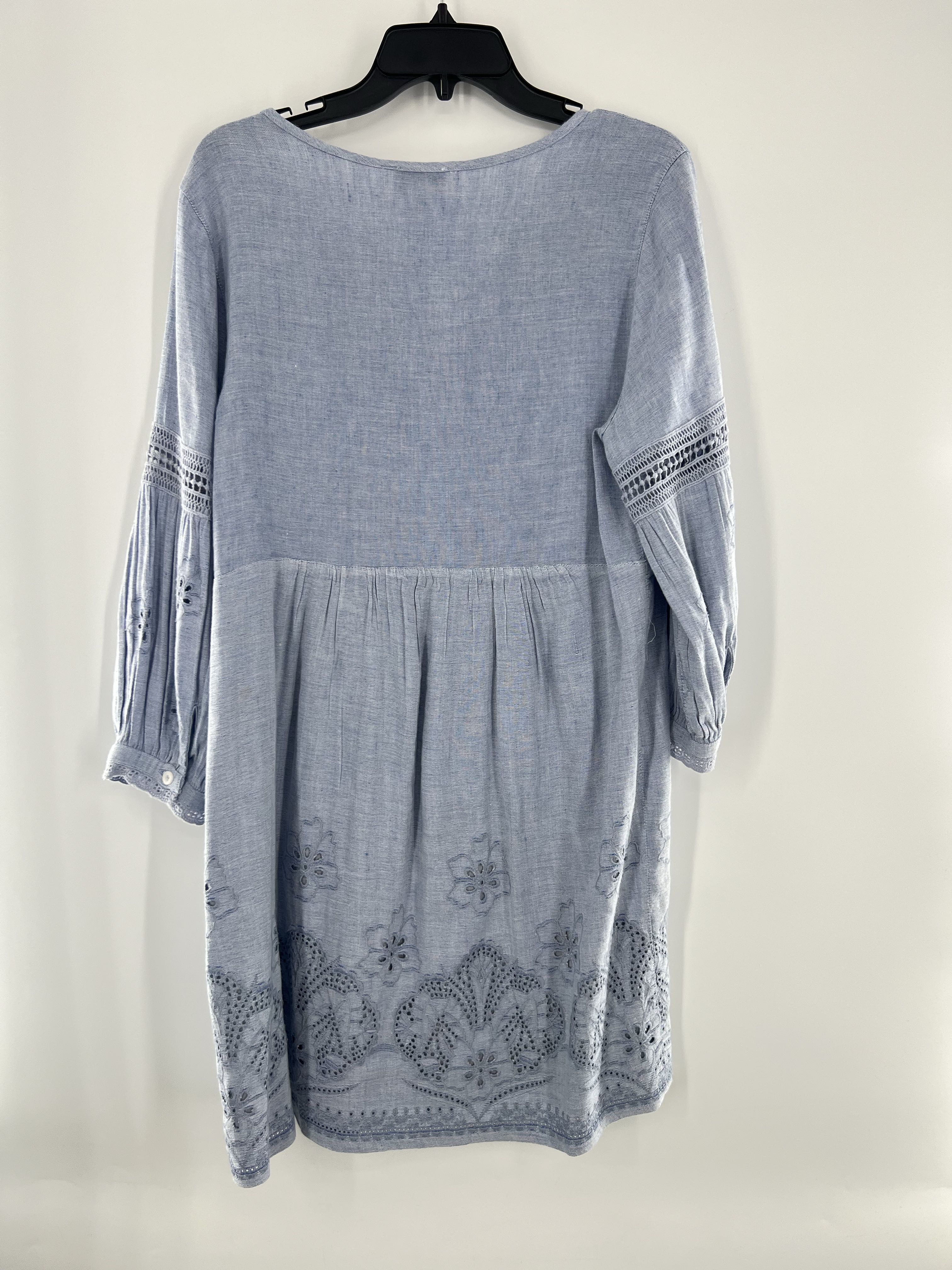 M chambray embroidered l/s dress