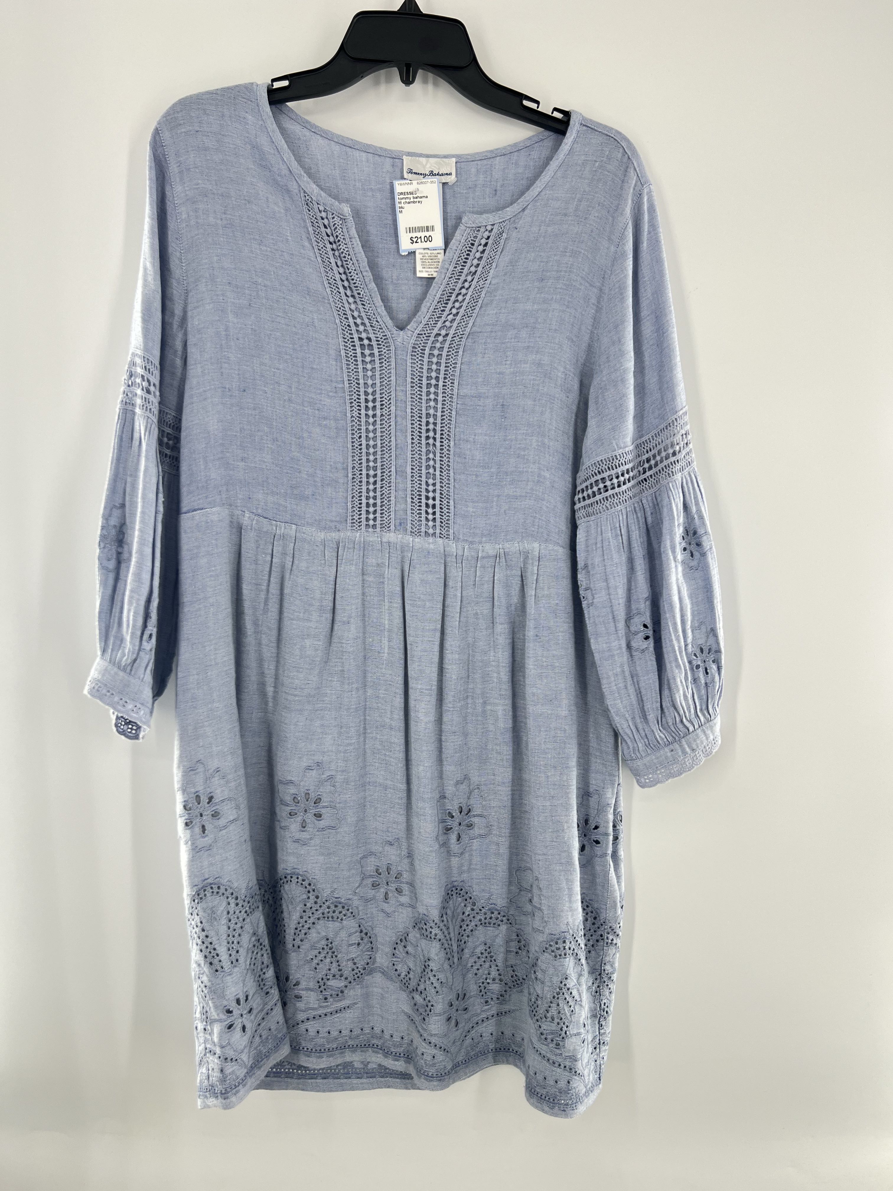 M chambray embroidered l/s dress