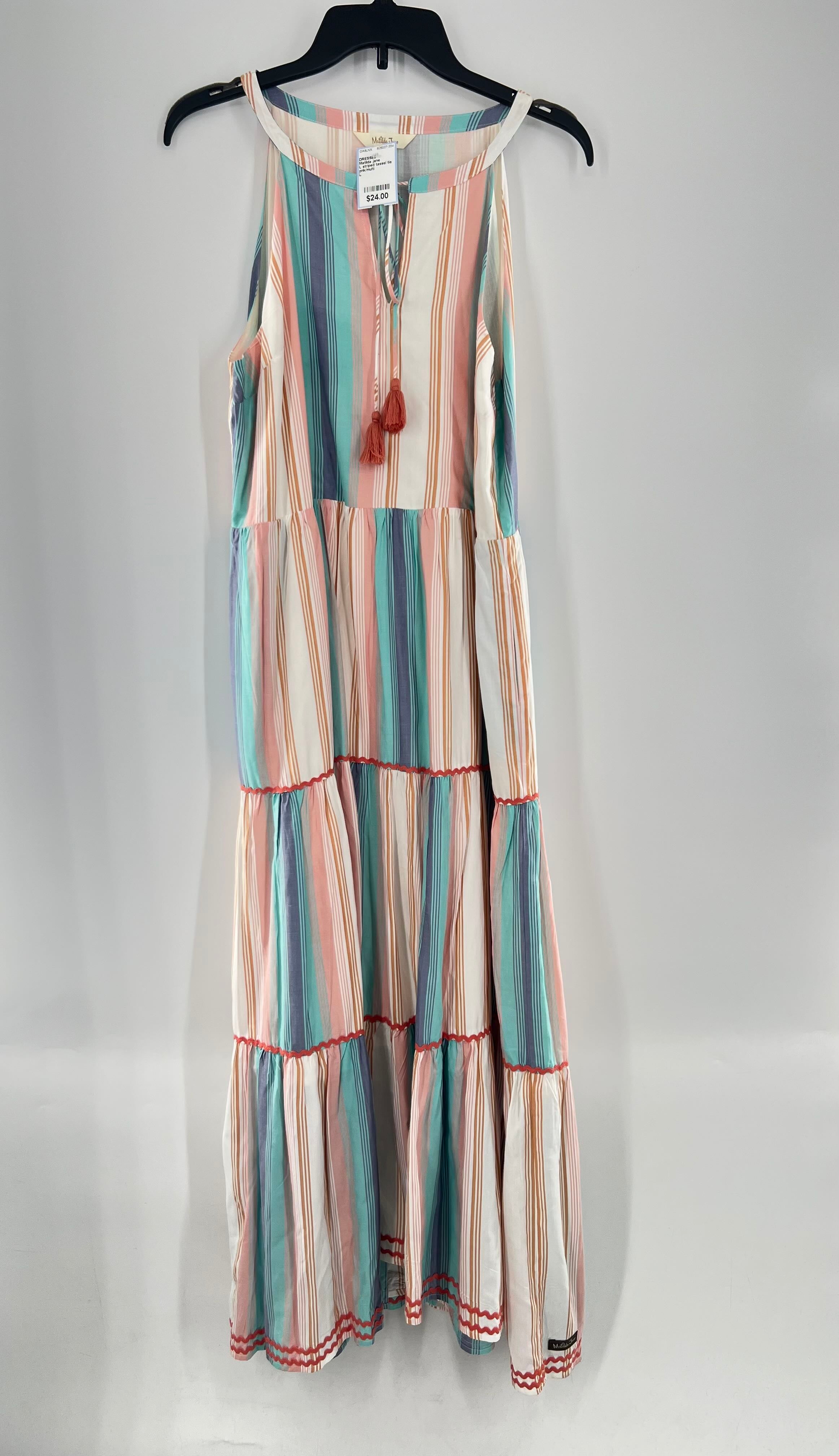 L striped tassel tie slvls dress